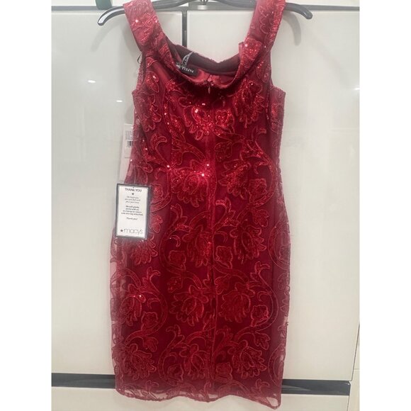 Adrianna Papell Studio Garnet Red Off-Shoulder Sequin Embroidered Sheath Dress S - Picture 5 of 7